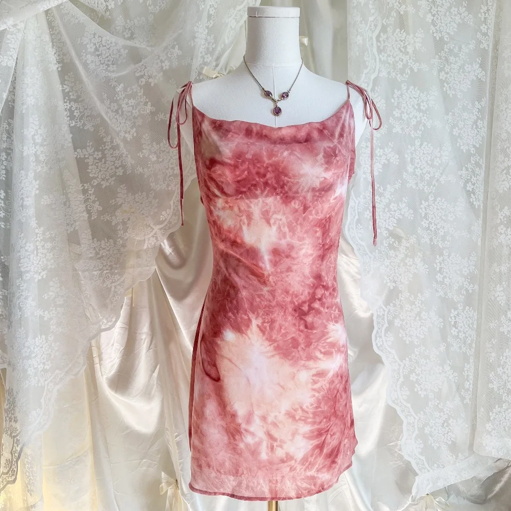 SOLD Rosewater Pink Tie Dye Patterned Dress - Picture 1 of 7